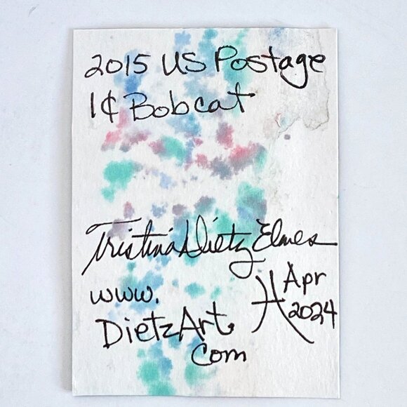 ACEO Original Mixed Media Art 2015 Bobcat US Postage Stamp ATC - Picture 3 of 3